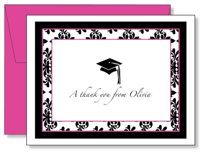 Personalized Damask Graduation Thank You Note Cards  